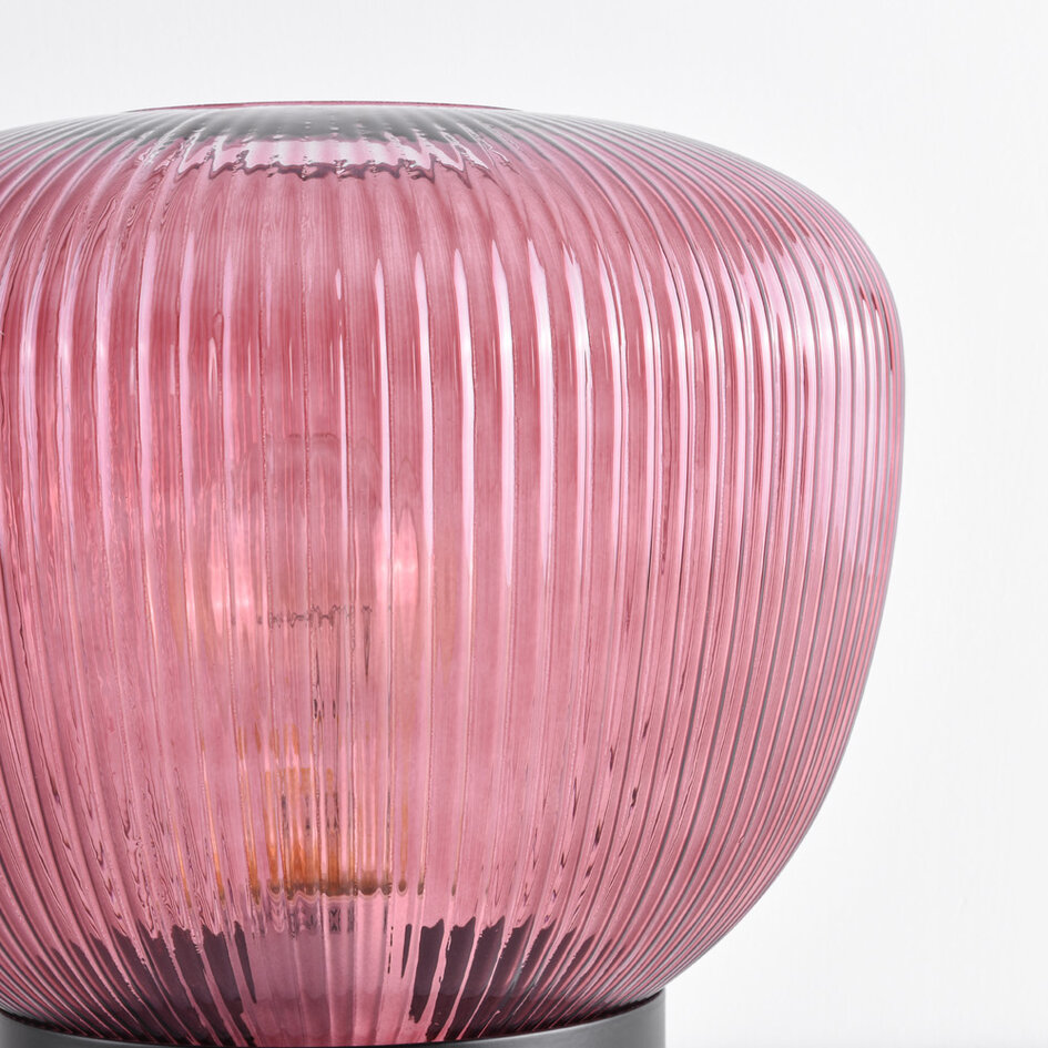 Bordslampa Inez - svart med räfflat lila glas
