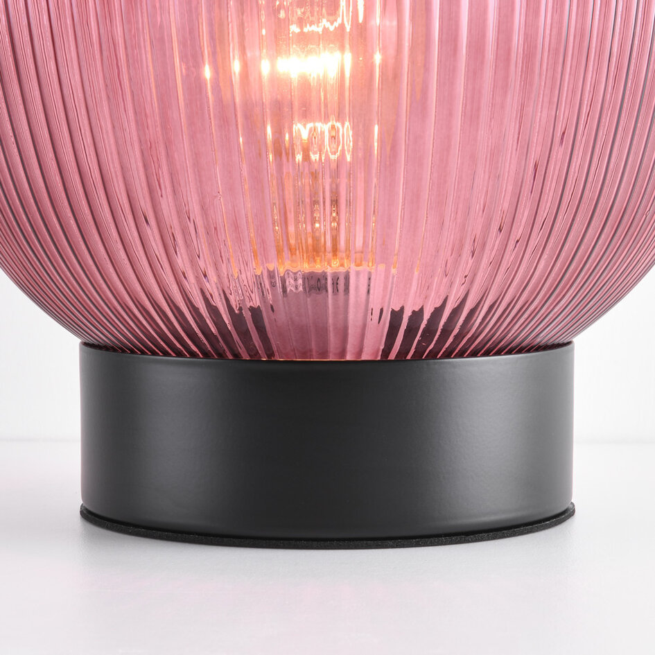 Bordslampa Inez - svart med räfflat lila glas