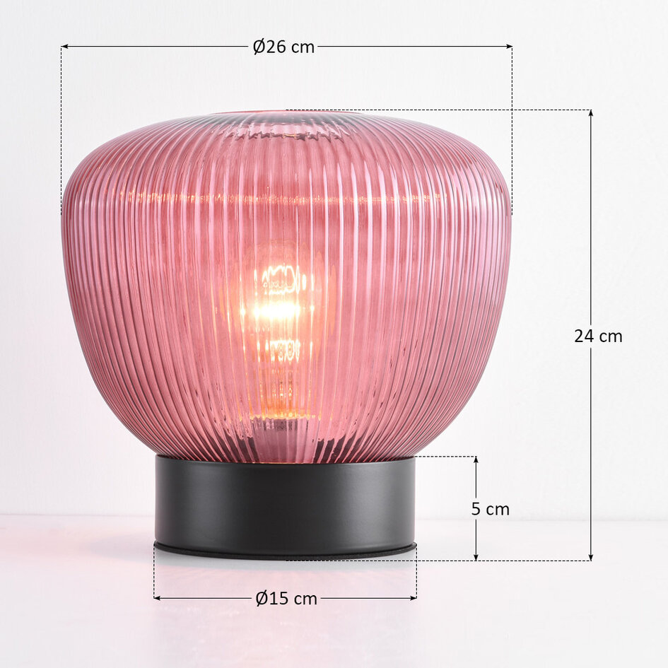 Bordslampa Inez - svart med räfflat lila glas