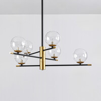 Pendellampa Nisha med sex lampor i transparent glas - svart och guld