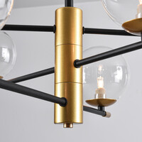 Pendellampa Nisha med sex lampor i transparent glas - svart och guld