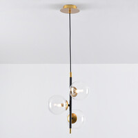 Pendellampa Nisrin med tre lampor i transparent glas - svart och guld