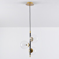 Pendellampa Nisrin med tre lampor i transparent glas - svart och guld