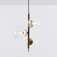 Pendellampa Nisrin med tre lampor i transparent glas - svart och guld