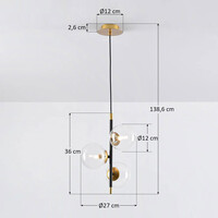 Pendellampa Nisrin med tre lampor i transparent glas - svart och guld