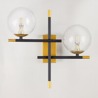 Vägglampa Niya med två lampor i transparent glas - svart och guld