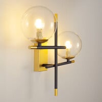 Vägglampa Niya med två lampor i transparent glas - svart och guld