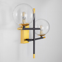 Vägglampa Niya med två lampor i transparent glas - svart och guld