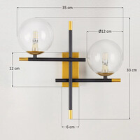 Vägglampa Niya med två lampor i transparent glas - svart och guld
