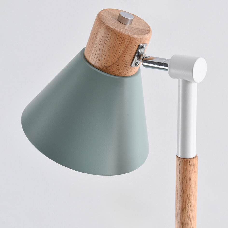Retro golvlampa Elsie i trä med grön skärm
