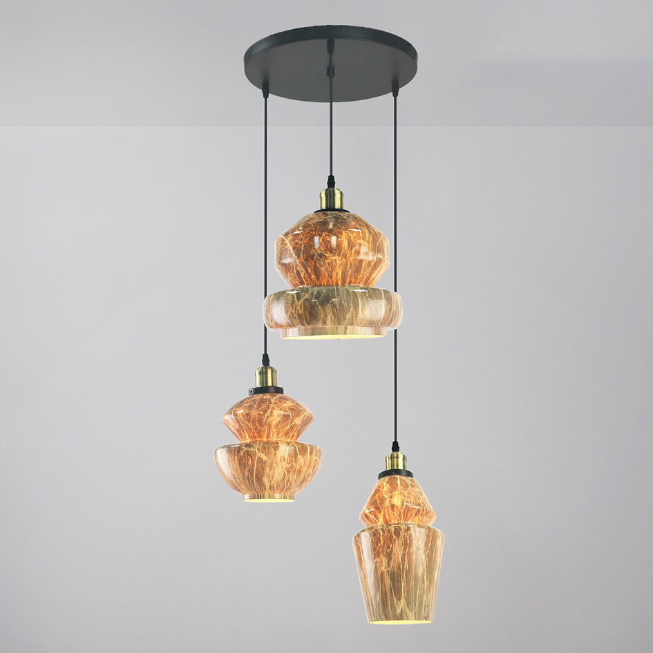 3-ljus taklampa med marmorglas - Evelyn