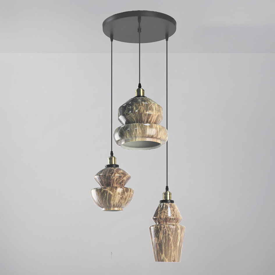 3-ljus taklampa med marmorglas - Evelyn