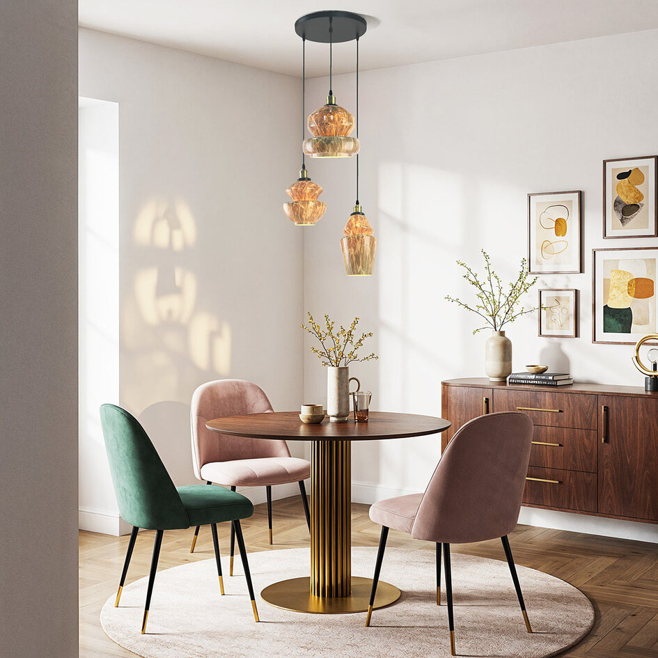 3-ljus taklampa med marmorglas - Evelyn