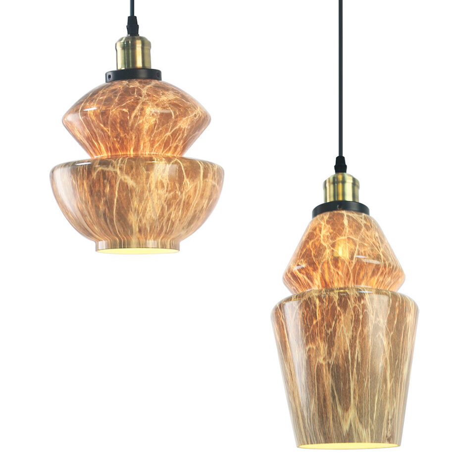 3-ljus taklampa med marmorglas - Evelyn