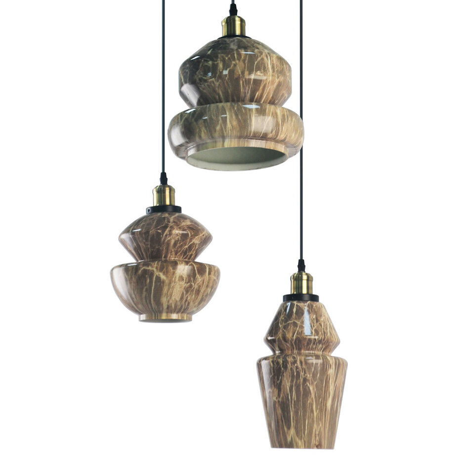 3-ljus taklampa med marmorglas - Evelyn