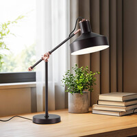 Bordslampa Phoebe - kaffebrun med bronsdetaljer och vinklingsbar arm