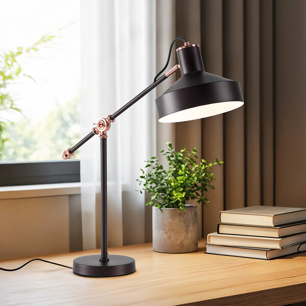 Bordslampa Phoebe - kaffebrun med bronsdetaljer och vinklingsbar arm
