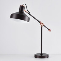 Bordslampa Phoebe - kaffebrun med bronsdetaljer och vinklingsbar arm