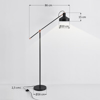 Golvlampa Tom - svart med bronsdetaljer och vinklingsbar arm