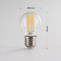 E27-filamentlampa 3-stegs dimbar 4,5 watt, transparent 45 mm