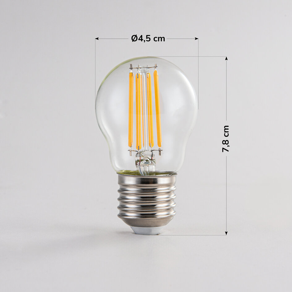 E27-filamentlampa 3-stegs dimbar 4,5 watt, transparent 45 mm