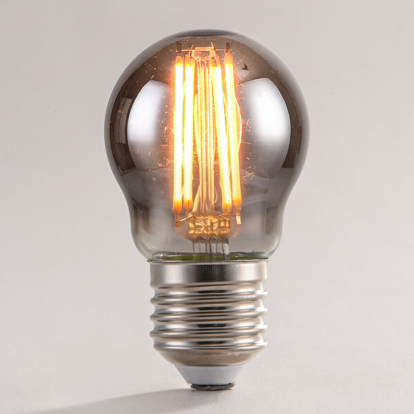 E27 LED-lampa, Ø45mm, 4.5W, 1800K, rökfärgat glas, 3-stegs dimbar