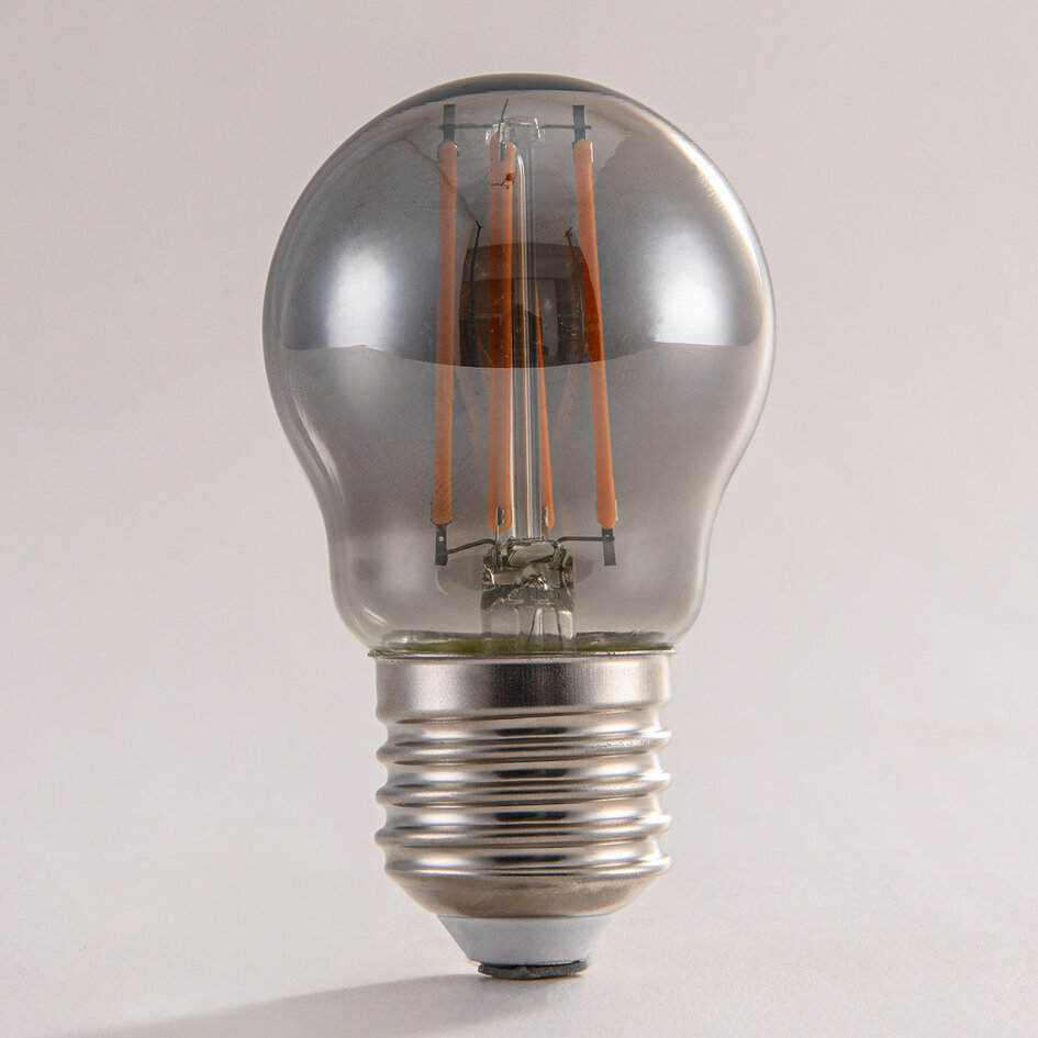 E27-filamentlampa 3-stegs dimbar 4,5 watt, rökfärgat glas 45 mm
