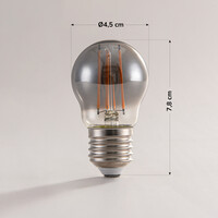 E27-filamentlampa 3-stegs dimbar 4,5 watt, rökfärgat glas 45 mm