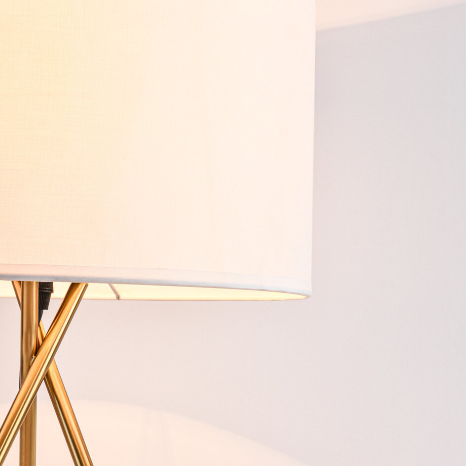 Bordslampa Susan - gyllene trefot med tygskärm