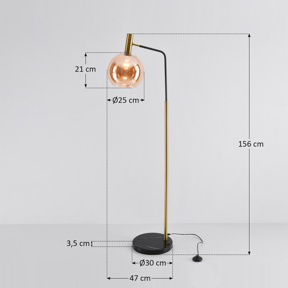 Golvlampa Singh med glaskula i marmor och guld