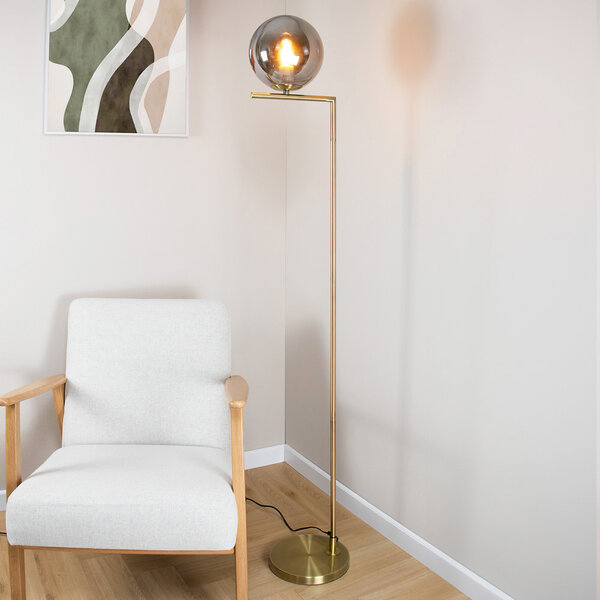 Design golvlampa Connor - rökfärgat glas med spegeleffekt