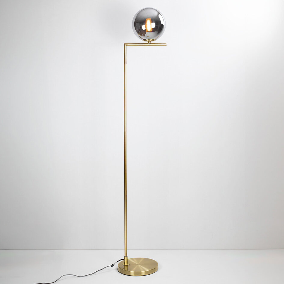 Design golvlampa Connor - rökfärgat glas med spegeleffekt