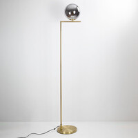 Designad golvlampa Connor i guld med rökgrått glas och spegeleffekt