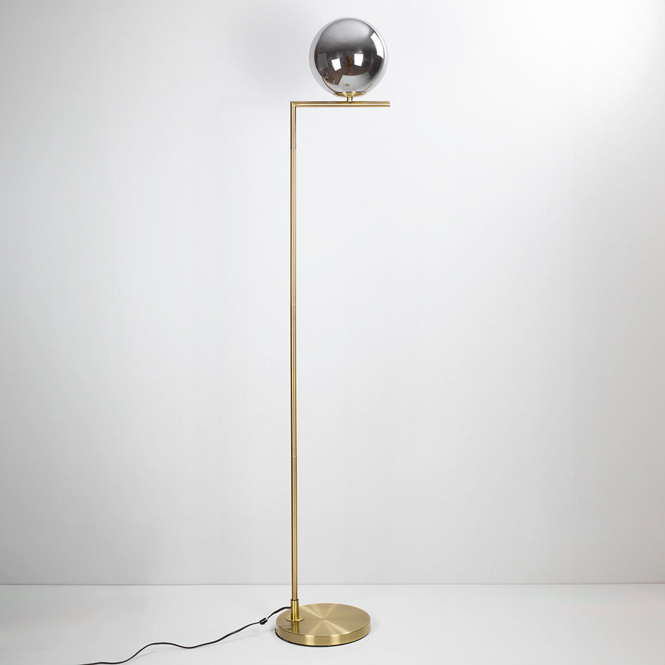 Design golvlampa Connor - rökfärgat glas med spegeleffekt