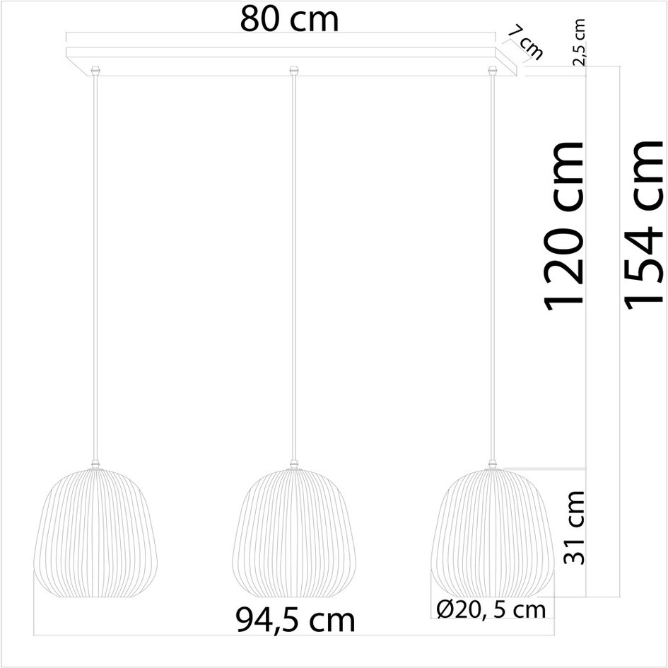 Pendellampa Elisa med tre lampor av räfflat glas - grön