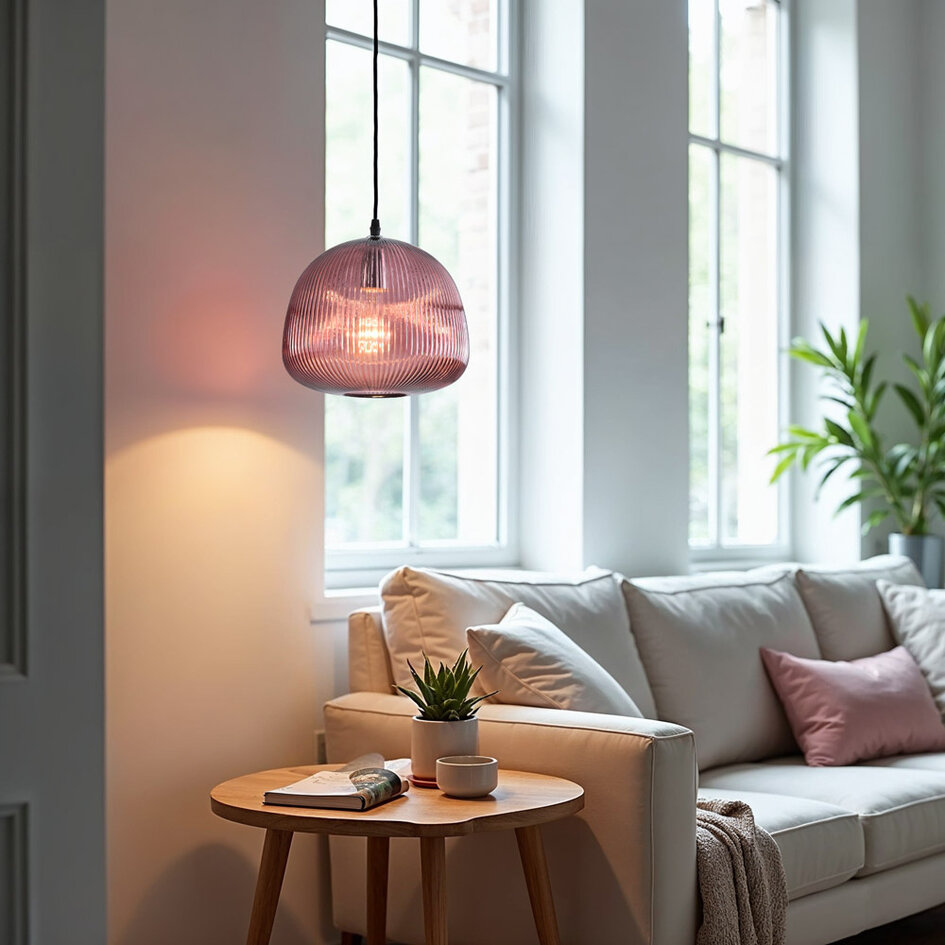 Pendellampa Molly av räfflat glas - lila
