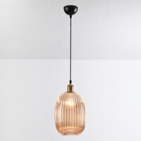 Pendellampa Riley av räfflat amberfärgat glas