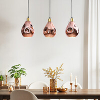 Designad pendellampa Rick med tre lampor och vågigt glas - roséguld