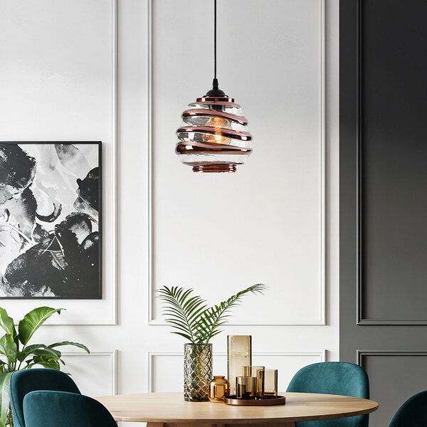 Pendellampa Mace med vågigt glas och bronsdetaljer