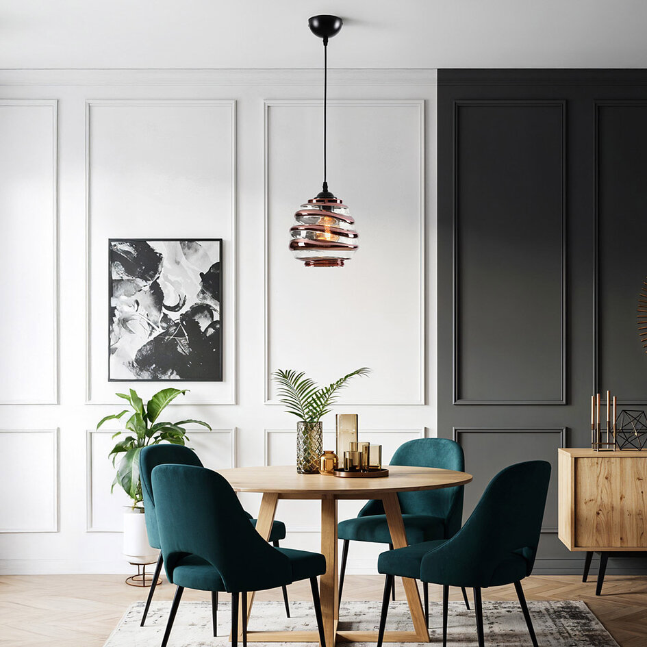 Pendellampa Mace med vågigt glas och bronsdetaljer
