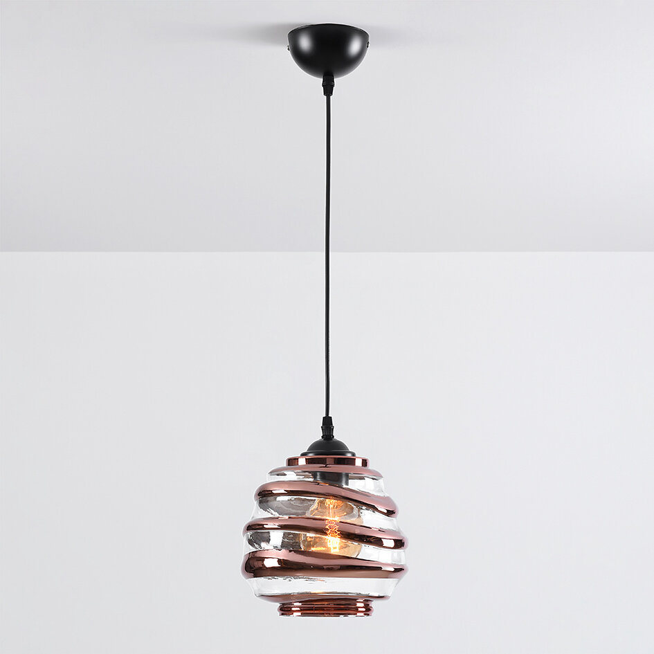 Pendellampa Mace med vågigt glas och bronsdetaljer