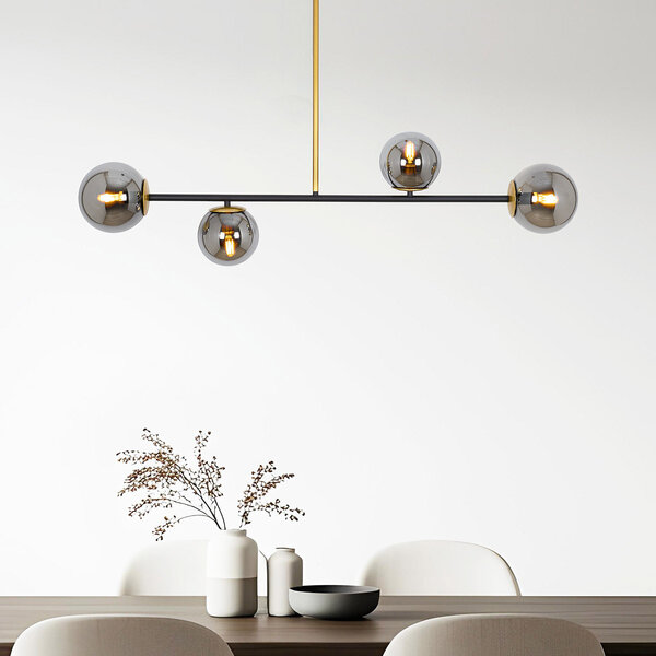Designad pendellampa Davy med fyra lampor och glaskulor