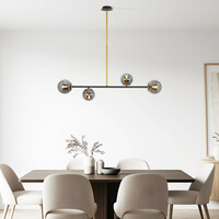 Designad pendellampa Davy med fyra lampor och glaskulor