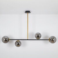 Designad pendellampa Davy med fyra lampor och glaskulor