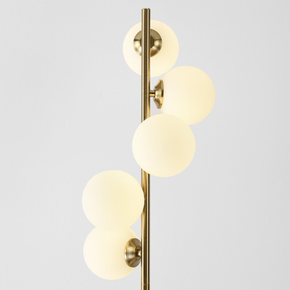 Design golvlampa guld med mjölkvitt glas 5-ljus - Tyson