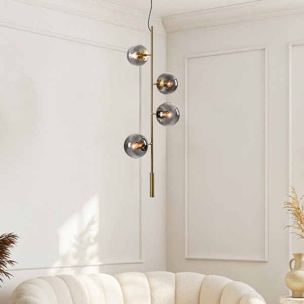 Design hänglampa med rökfärgat glas 4-ljus - Ferron