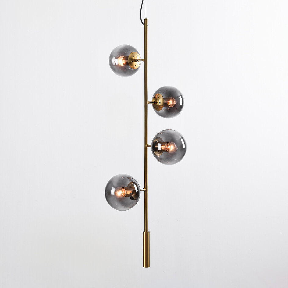 Designad pendellampa Ferron med fyra lampor i rökfärgat glas - rökfärgat och guld