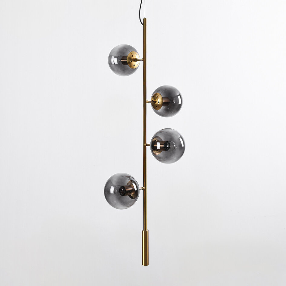 Designad pendellampa Ferron med fyra lampor i rökfärgat glas - rökfärgat och guld