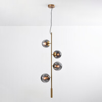 Designad pendellampa Ferron med fyra lampor i rökfärgat glas - rökfärgat och guld