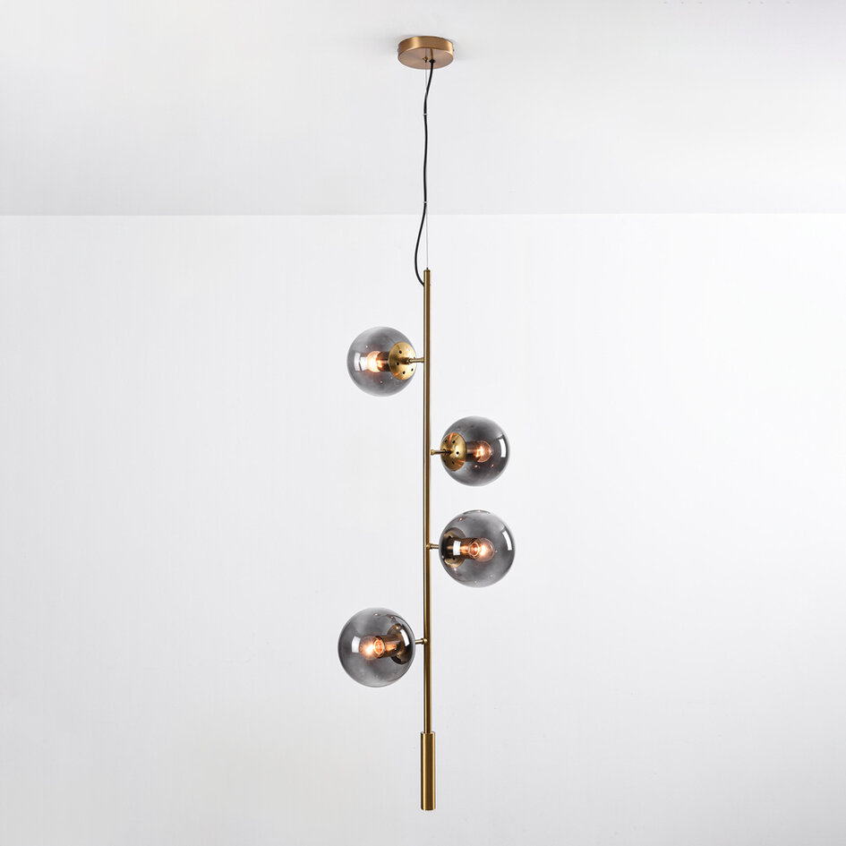 Designad pendellampa Ferron med fyra lampor i rökfärgat glas - rökfärgat och guld